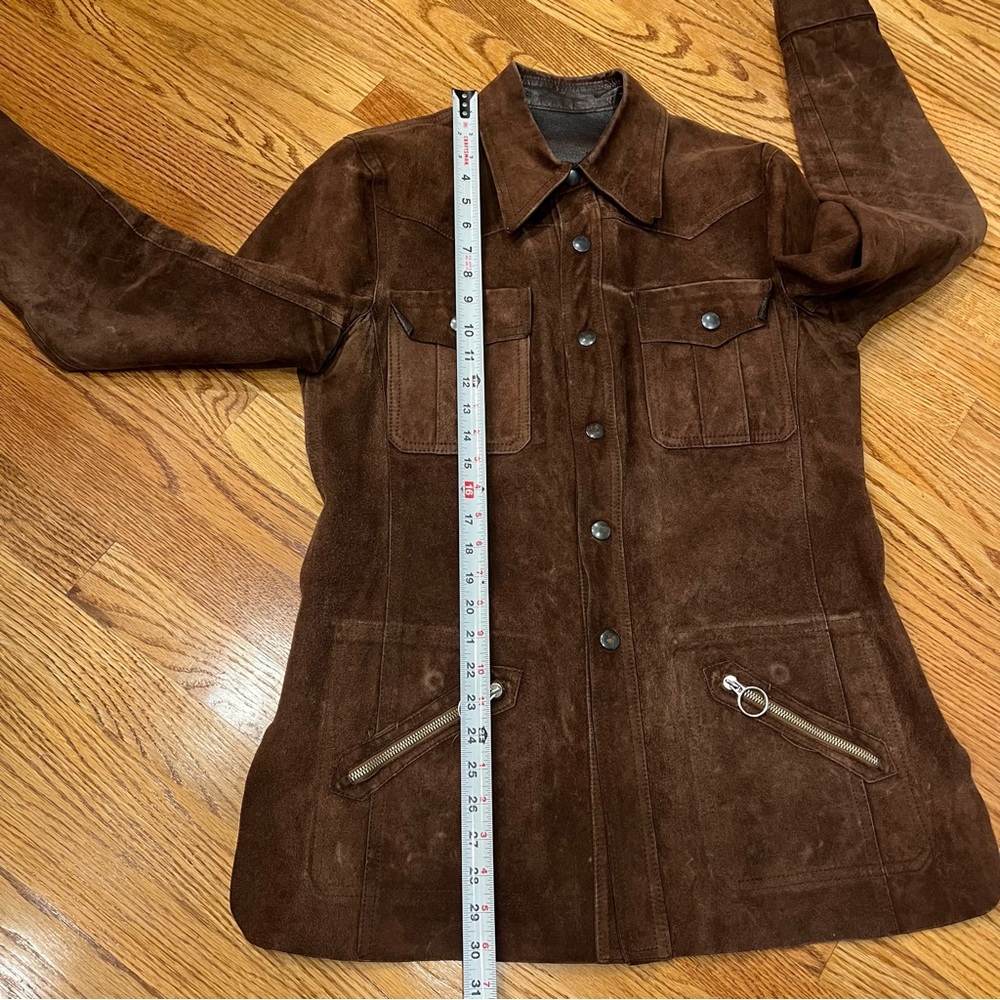 Vintage Brown Suede 100% Genuine Leather Jacket Made in Spain Women's Large - Picture 11 of 13